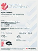 Сертификация компании Hypertherm по стандарту ISO 9001.